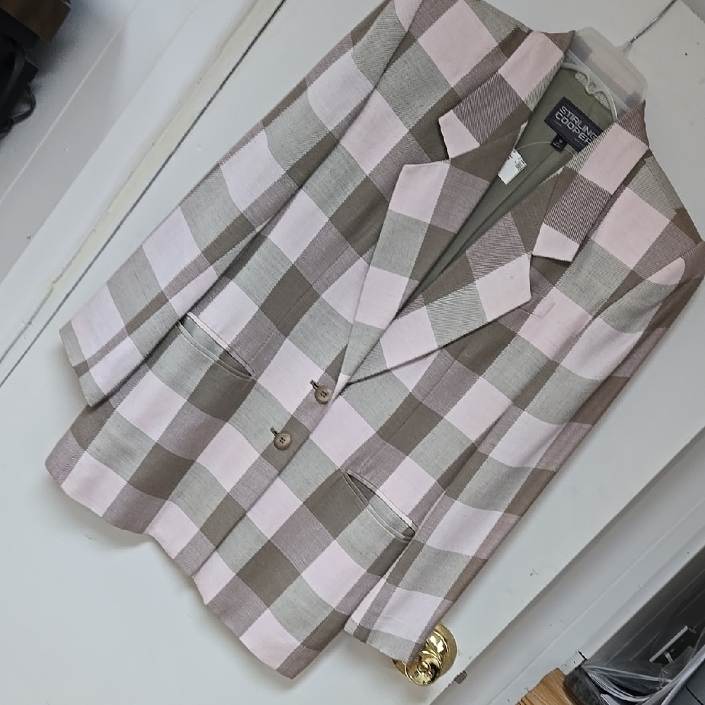 Sterling Cooper Pink and Taupe Blazer Tailored Plaid Design